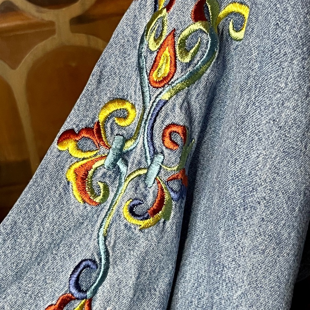 Floral Denim Jacket Vintage Boho - Picture 4 of 5